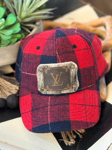 Red & Navy Plaid Baseball Cap